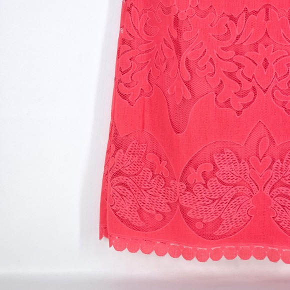 Eliza J Coral Sleeveless Lace Sheath Dress Womens 8 Scallop Hem Textured Overlay - Picture 14 of 16